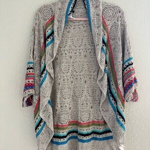 Nic & Zoe Cardigan Open Weave Short Sleeve M/L Round Cowl Sweater Shrug Wrap NEW